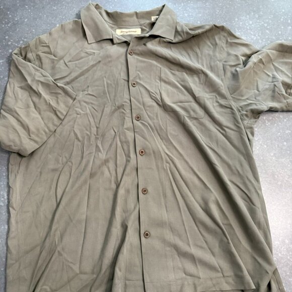 Tommy Bahama Olive Green 100% Silk Short Sleeve Button-Up Shirt - Size XL - Picture 3 of 13
